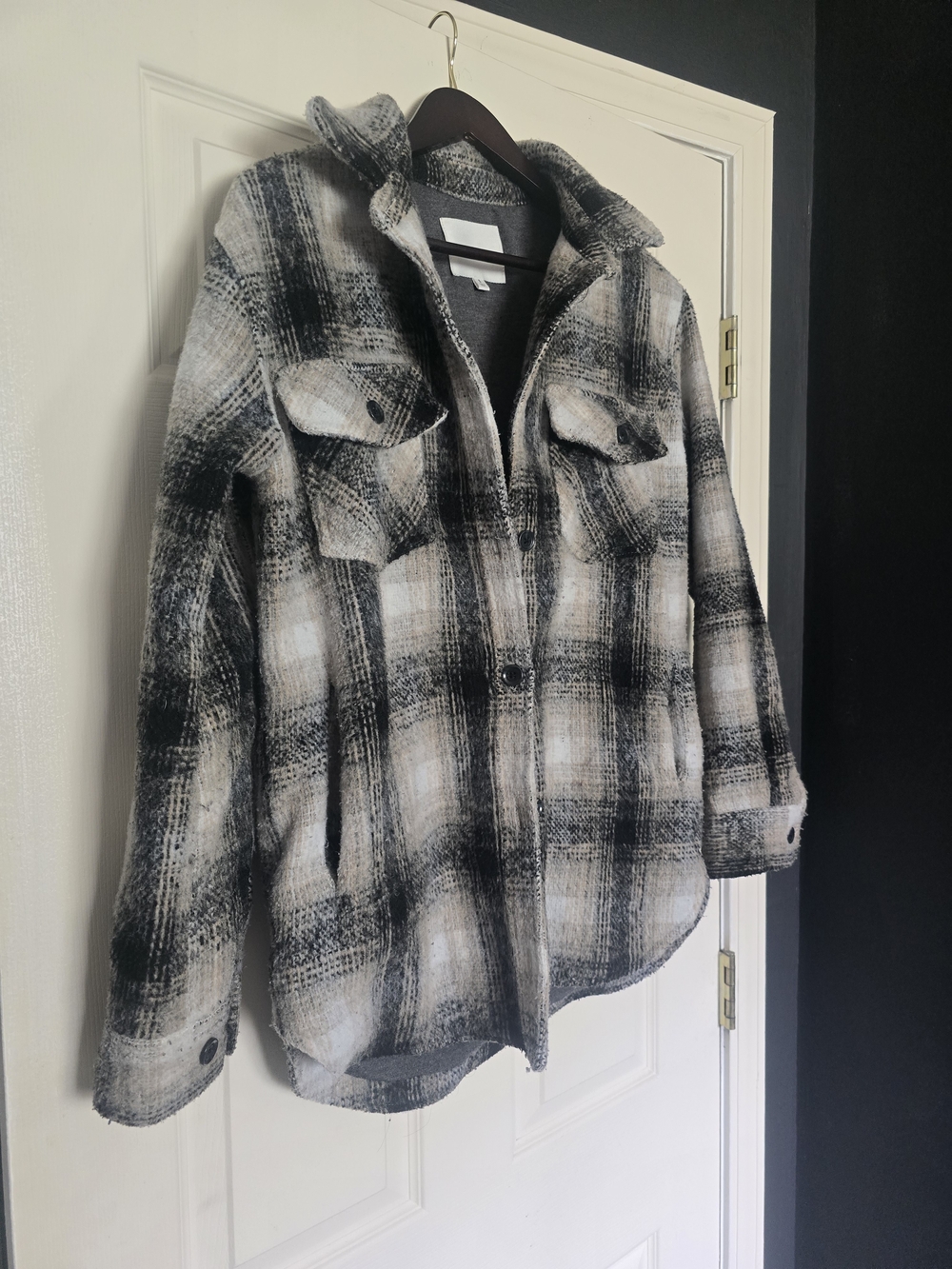 Thread & Supply Black and Cream Plaid Utility Shacket